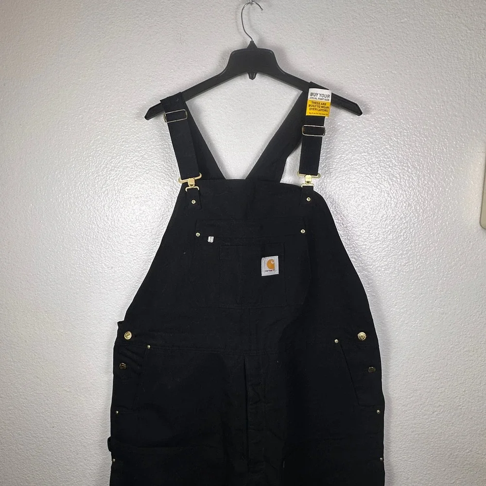 Carhartt Mens 2XL Tall‎ Black Firm Duck Insulated Bib Overalls NWT